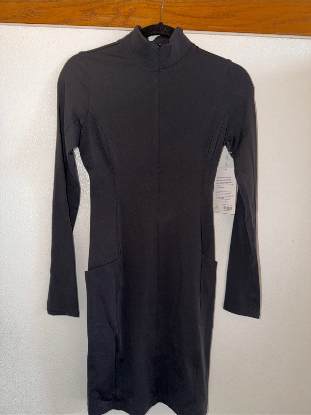 Athleta Black Long-Sleeve Zip Mock Neck Dress